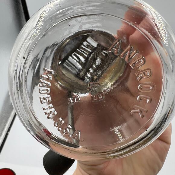 Vintage Crank Nut Chopper Androck Atomic Pattern Black White Red Glass Bottom - Picture 8 of 9